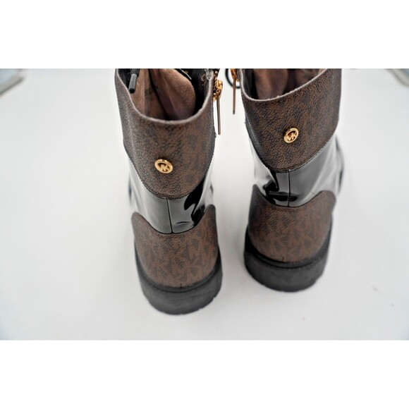 MICHAEL KORS Alistair Signature Monogram Combat Lug Sole Black Leather Boot 10M - Picture 12 of 15